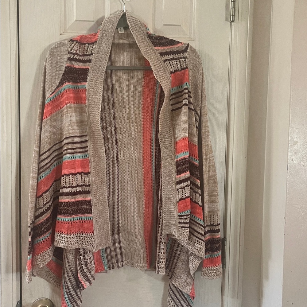 Striped Open Front Cardigan